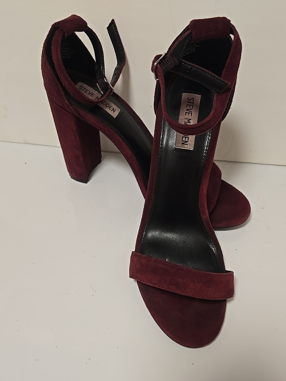 Steve Madden Burgundy Suede Ankle-Strap Block Heels